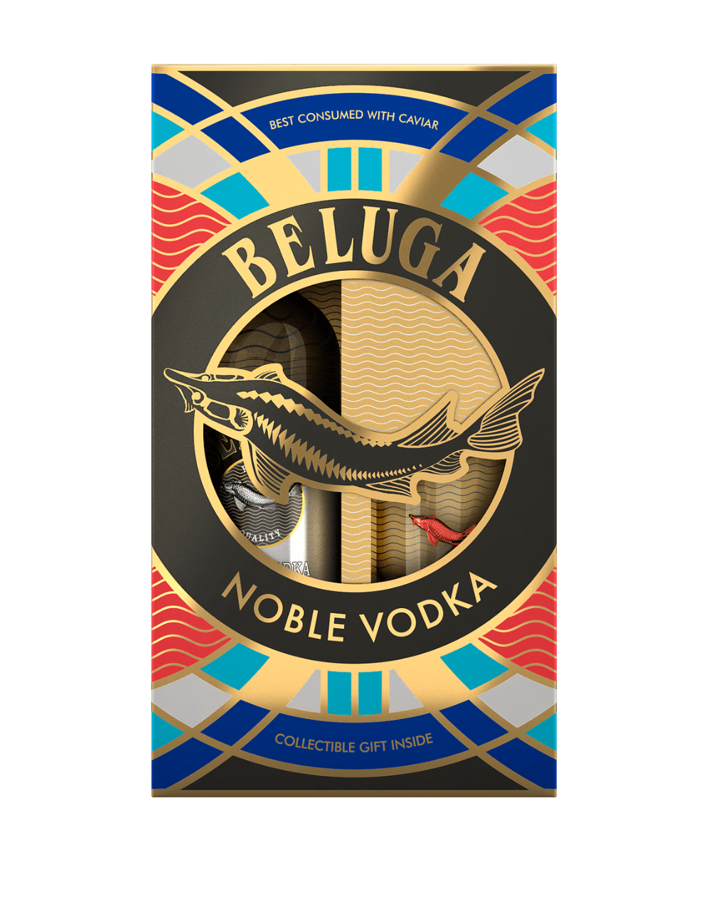 BELUGA NOBLE VODKA AND ROCKS GLASS WITH COLOR FISH GIFT SET